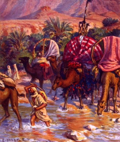 Grupo de nómadas árabes en el desierto. por Nasreddine Dinet (Alphonse-Étienne Dinet). 1861 1929. pintor orientalista francés 1918 de Alphonse Etienne Dinet