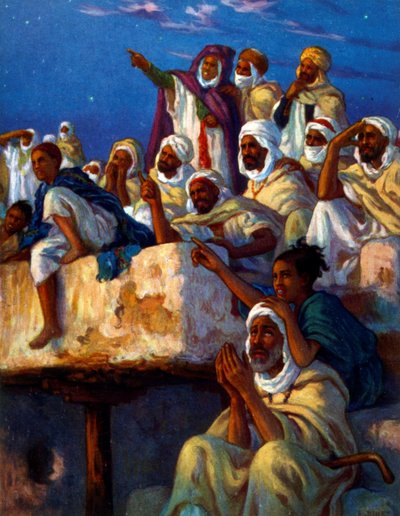 Ilustración de árabes rezando durante el Ramadán. Por Nasreddine Dinet (Alphonse-Étienne Dinet). 1861 1929 de Alphonse Etienne Dinet