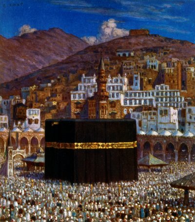 Ilustración de peregrinos musulmanes en la Kabbah de La Meca, por Nasreddine Dinet (Alphonse-Étienne Dinet). 1861 1929 de Alphonse Etienne Dinet