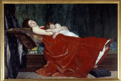 Mujer durmiendo y niño durmiendo de Alphonse Eugene Felix Lecadre
