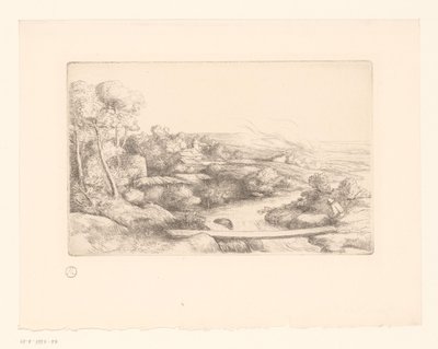 Paisaje con tablón sobre un río la pasarela de Alphonse Legros (attributed to)