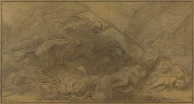 Después de la batalla (pluma y tinta marrón con aguada marrón sobre grafito sobre papel marrón) de Alphonse Legros