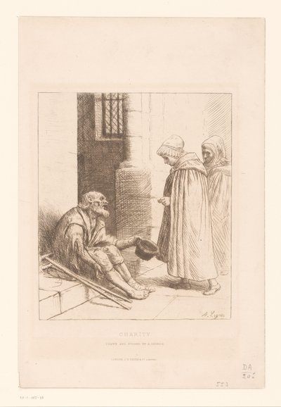 Mendigo en una escalera Caridad (título sobre el objeto) de Alphonse Legros