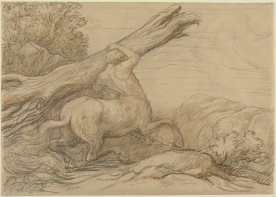 Centauro que lleva un tronco de árbol (tinta marrón y verde sobre grafito) de Alphonse Legros