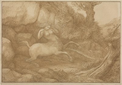 Mujer centauro (pluma y tinta marrón sobre grafito sobre papel de estraza) de Alphonse Legros