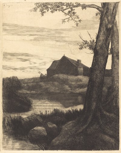 Granja con gran árbol de Alphonse Legros