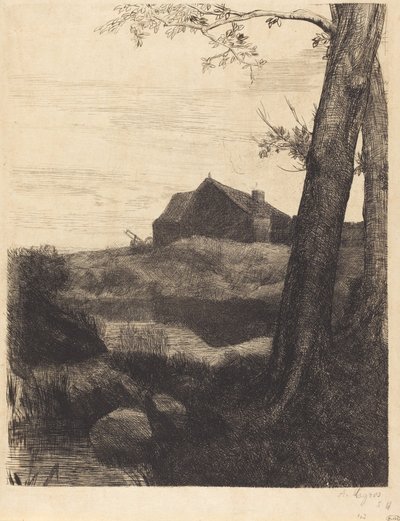 Granja con gran árbol de Alphonse Legros