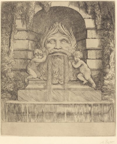 Fuente: grotesco, niños y estanque de Alphonse Legros