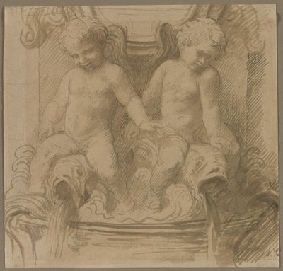 Fountain with Putti Riding Dolphins de Alphonse Legros