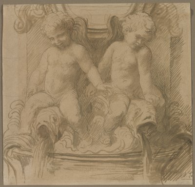 Fuente con putti montando delfines, última mitad del siglo XIX de Alphonse Legros