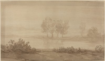 Paisaje - Cuatro árboles más allá de un río de Alphonse Legros