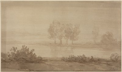 Paisaje - cuatro árboles al otro lado de un río de Alphonse Legros