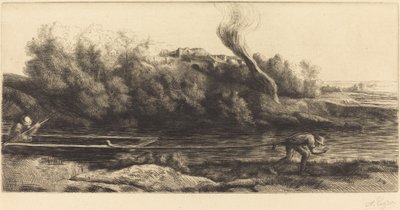 Paisaje con barco, 2ª placa (Paysage au bateau) de Alphonse Legros