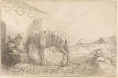 Hombre dando de beber a un caballo de Alphonse Legros