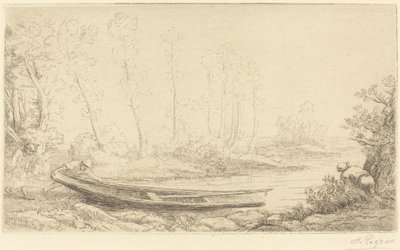 Hombre con una pértiga, figura a la derecha Pecheurs des truites de Alphonse Legros