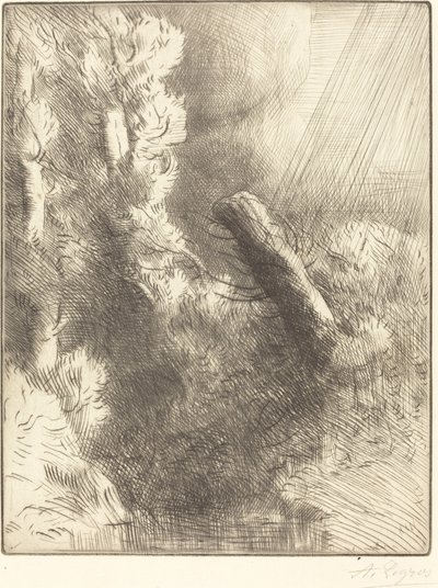 Recuerdos de Fontainebleau en la lluvia (Souvenir de Fontainebleau Effet de pluie) de Alphonse Legros