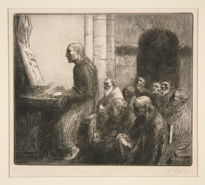 Monje tocando el órgano en una iglesia de Alphonse Legros