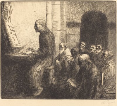 Monje tocando el órgano en la iglesia de Alphonse Legros