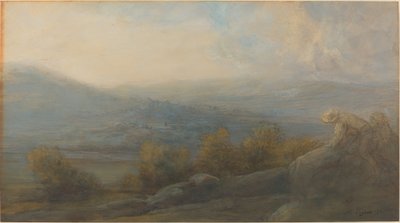 Paisaje montañoso con dos figuras a la derecha de Alphonse Legros