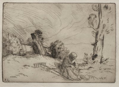 Campesina sentada cerca de un seto de Alphonse Legros