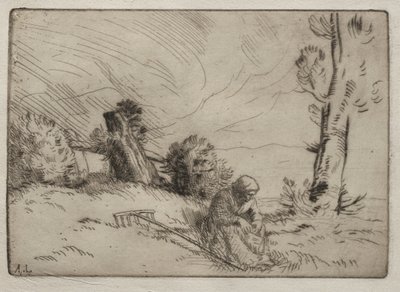 Campesina sentada cerca de un seto de Alphonse Legros