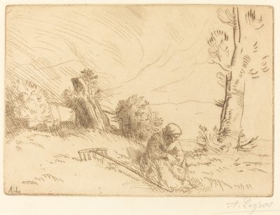 Campesina sentada cerca de un seto de Alphonse Legros