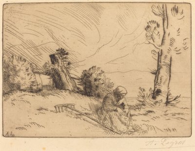 Campesina sentada cerca de un seto de Alphonse Legros