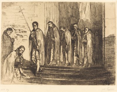 Procesión saliendo de una iglesia La sortie de la procession de Alphonse Legros
