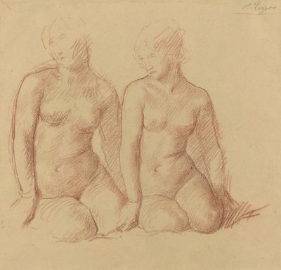 Estudio de dos figuras sentadas lado a lado de Alphonse Legros