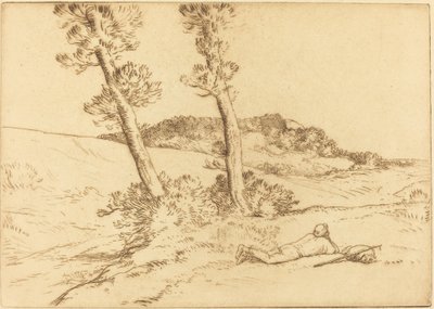 Viajero reclinado en la hierba de Alphonse Legros