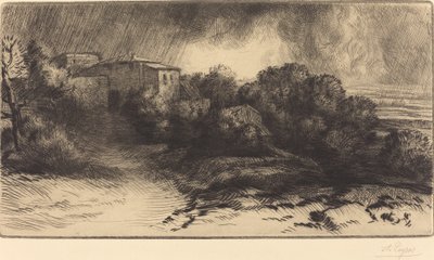 Vista de una granja vista en una tormenta La ferme de Brieux Effet d