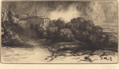 Vista de una granja vista en una tormenta La ferme de Brieux Effet d