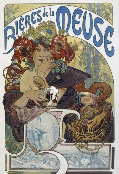 Les beers de la Meuse - publicidad, Arts Déco. de Alphonse Marie (after) Mucha
