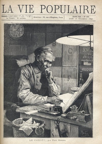 Un copista concentrado trabajando en su oficina (Ilustración de Alfons Maria Mucha) de Alphonse Mucha