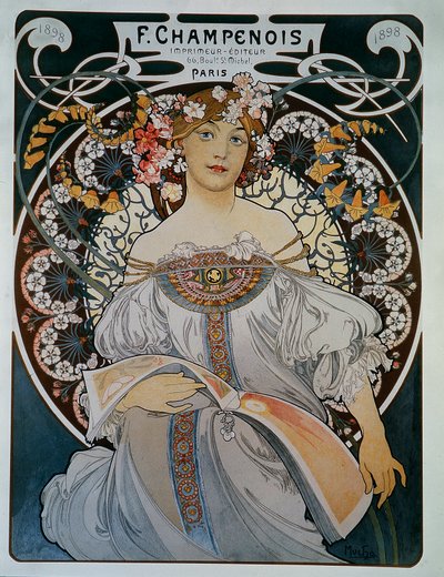 Publicidad para la imprenta-editora F. Champenois - por Mucha de Alphonse Mucha