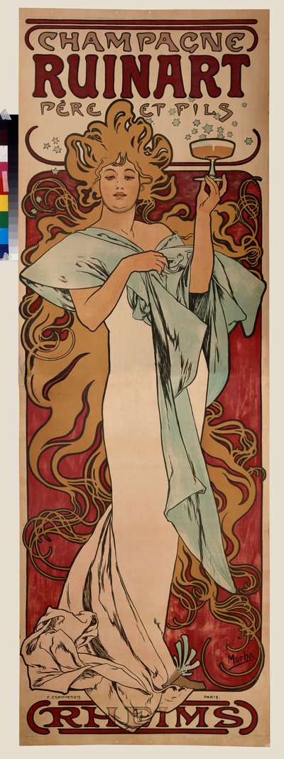 Cartel publicitario del champán Ruinart. Cartel de Alfons Maria Mucha (Alphonse Marie Mucha de Alphonse Marie Mucha