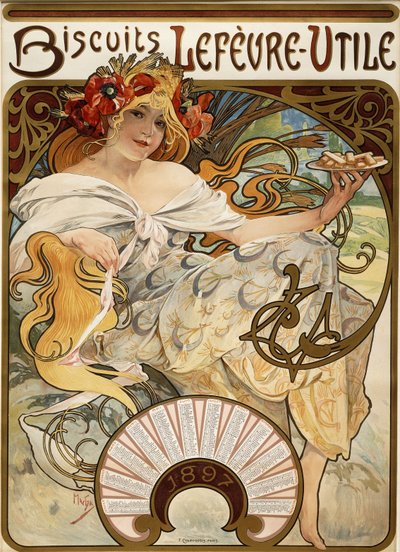 Galletas Lefevre-Utile, diseñado como un calendario para 1897, 1896 de Alphonse Mucha