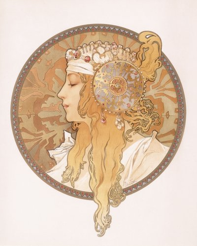Cabeza bizantina de una doncella rubia; Tete byzantine d