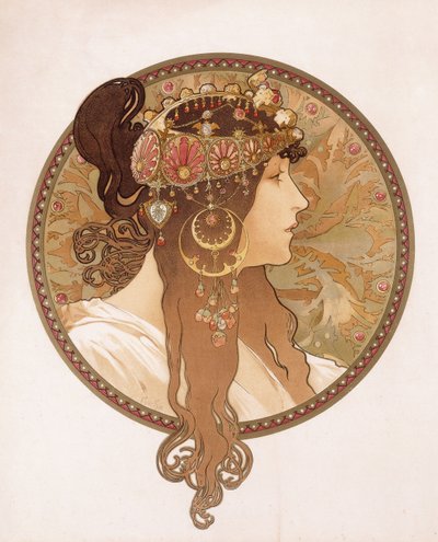 Cabeza bizantina de una morena de Alphonse Mucha