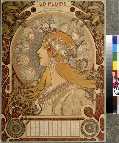 Calendario ""La Plume"", revista bimensual ilustrada del Salon des Cent. Biblioteca artística y literaria. Obra de Alfons Maria Mucha (Alphonse Marie Mucha de Alphonse Marie Mucha