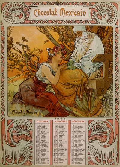 Calendario de Chocolate Masson ilustrado por Mucha de Alphonse Mucha