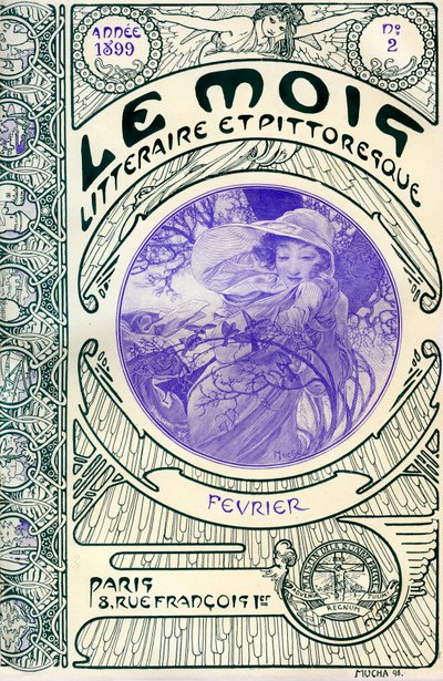 Portada de la revista (revista mensual) Le Mois littéraire et picturesque por Alphonse Mucha: mes de febrero de 1899 - Maison de la Bonne Presse - de Alphonse Mucha