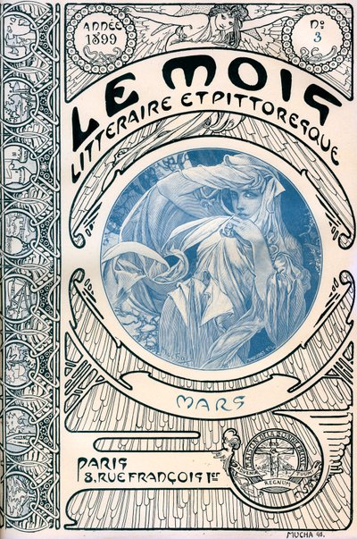 Portada de la revista (revista mensual) El Mes Literario y Pintoresco por Alphonse Mucha (1860-1939): marzo de 1899 - Maison de la Bonne Presse de Alphonse Mucha