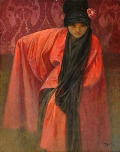 Chica en rojo de Alphonse Mucha