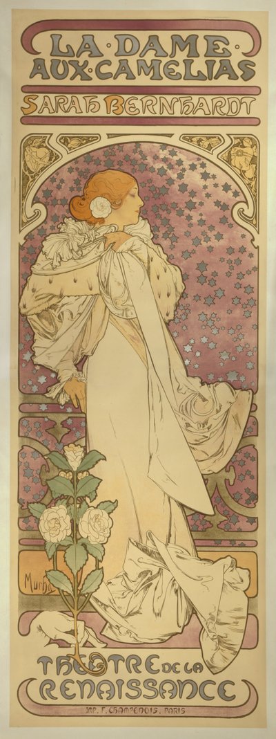 "La Dame aux Camélias", con Sarah Bernhardt de Alphonse Mucha