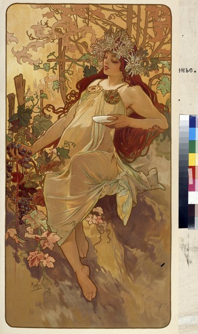 Otoño (Serie de alegoría sobre las cuatro estaciones). Obra de Alfons Maria Mucha (Alphonse Marie Mucha de Alphonse Marie Mucha