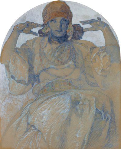 Retrato de la hija del artista, Jaroslava Muchova (1909-1986) - Pintura de Alphons Mucha (1860-1939) - ca 1924 - Colección privada de Alphonse Mucha