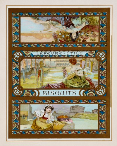 Póster publicitario de galletas "Lefevre-Utile", c.1910 de Alphonse Mucha