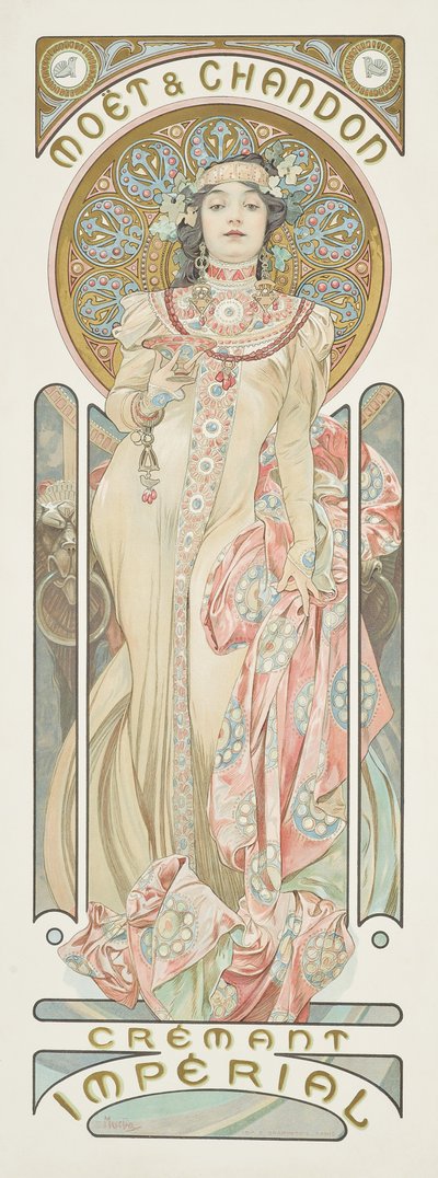 Póster publicitario de champán Moet & Chandon Dry Imperial, 1899 de Alphonse Mucha