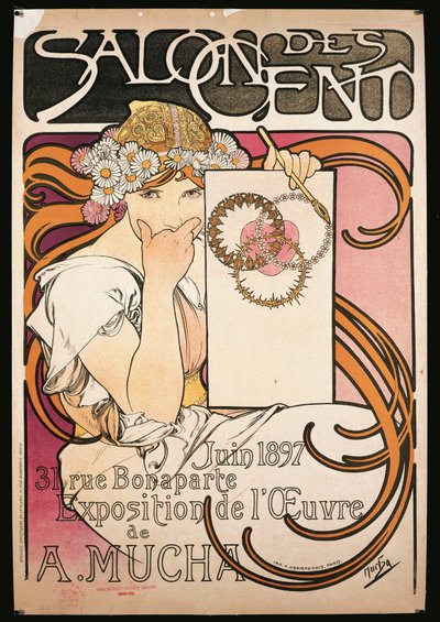 Póster anunciando la exposición de A. Mucha en el Salon des Cent de Alphonse Marie Mucha